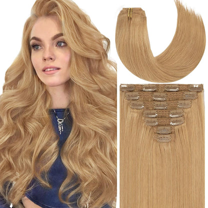 Light Brown Clip in Hair Extensions | 100% Human Hair