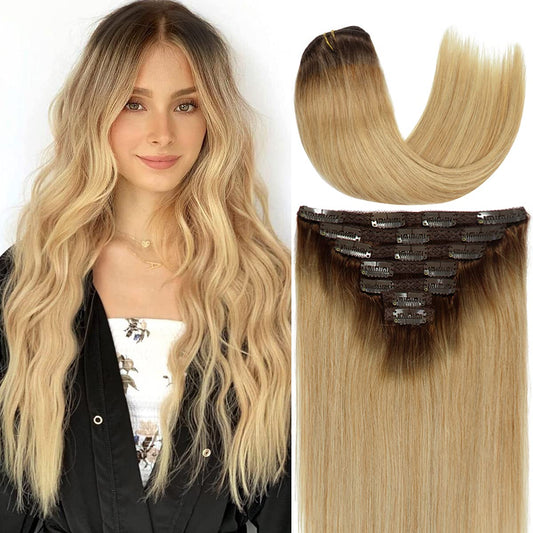 100% Human Hair Clip in Extensions - Shadow Root Ash Blonde
