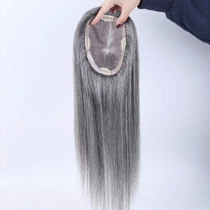 White Forehead Grey Human Hair Topper for Women