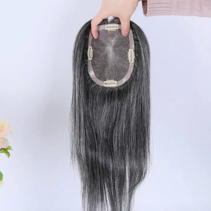 Salt and Pepper Hand tied Mono Base Remy Human Hair Topper For Women【Pre Sale】 我的商店