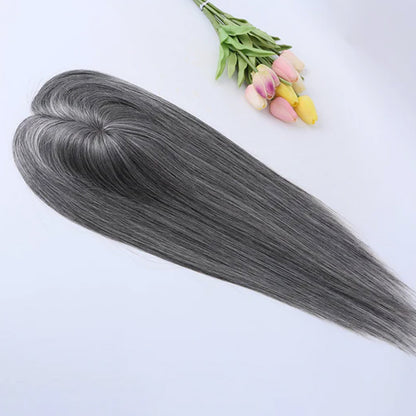 Salt and Pepper Hand tied Mono Base Remy Human Hair Topper For Women【Pre Sale】