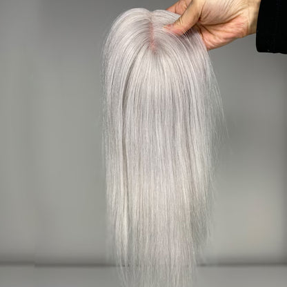 White Forehead Grey Human Hair Topper for Women