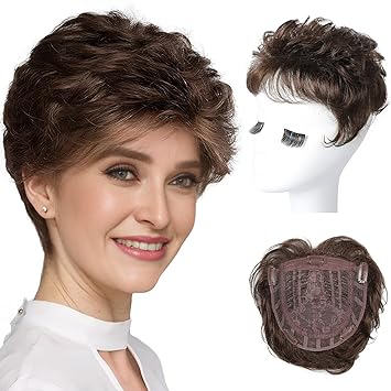 薄毛の女性のためのショートヘアトッパー、自然なふっくらとしたツヤ髪に