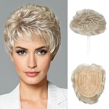 薄毛の女性のためのショートヘアトッパー、自然なふっくらとしたツヤ髪に