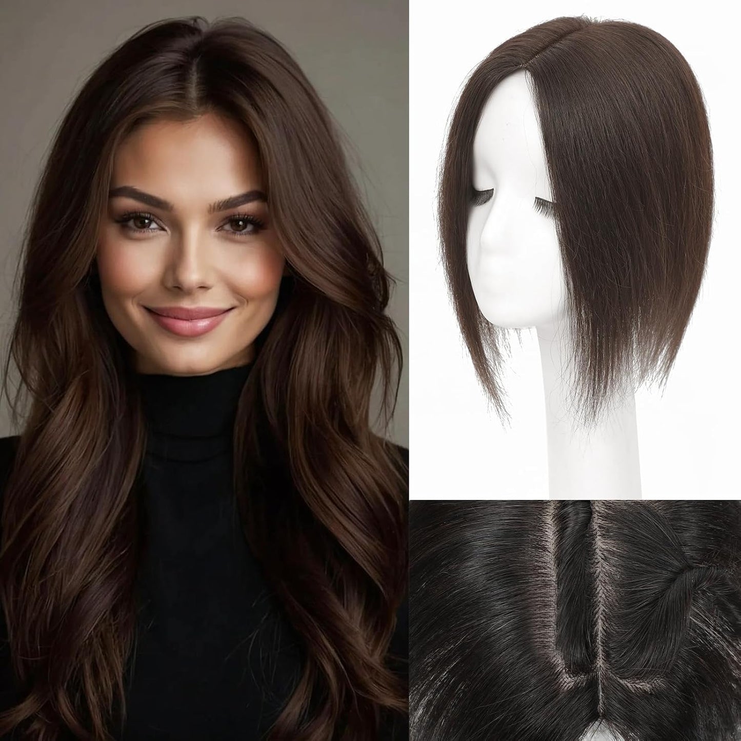 薄毛の女性のためのプレミアムストレートヘアトッパー - 瞬時にボリュームとカバー力を追加