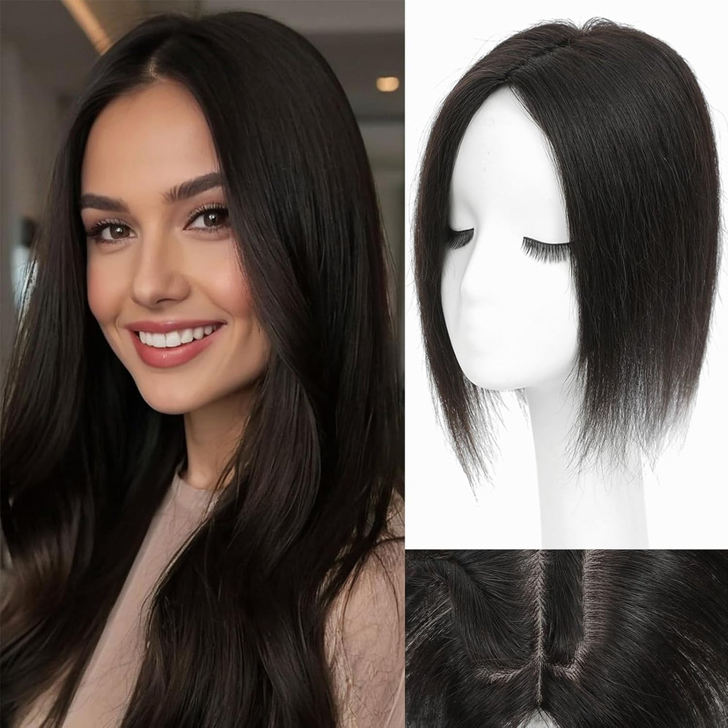 薄毛の女性のためのプレミアムストレートヘアトッパー - 瞬時にボリュームとカバー力を追加