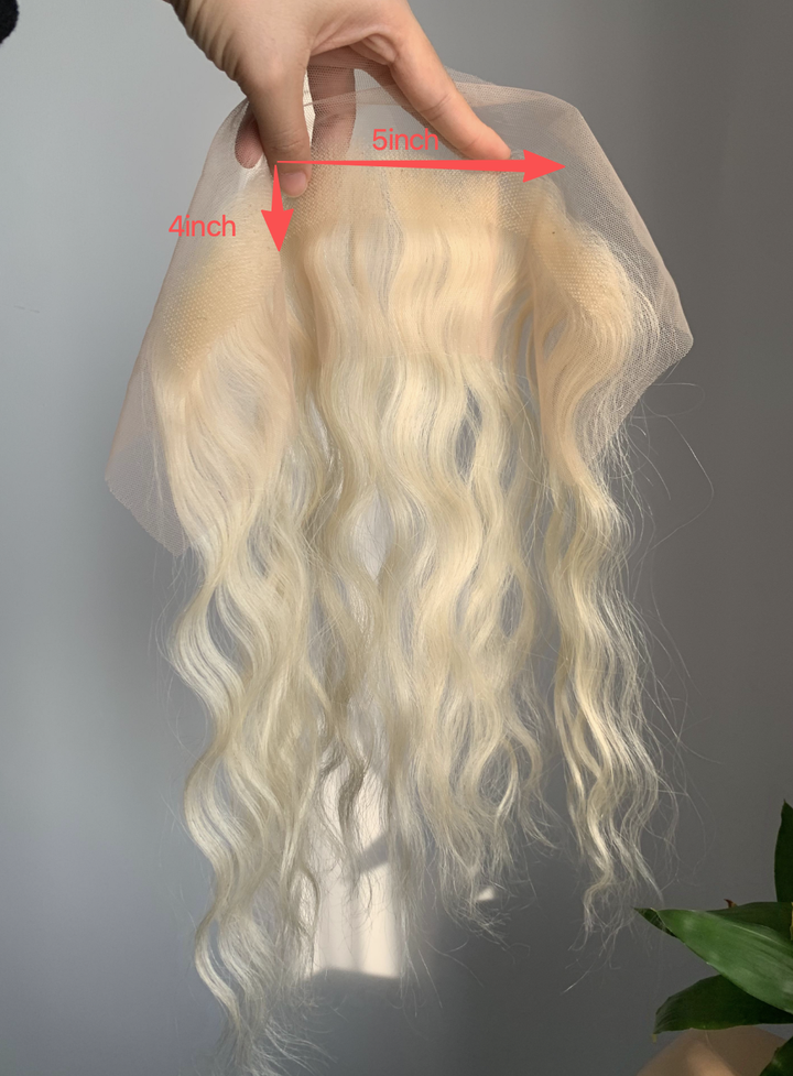 (custom) 4X5Inch Lace No Clip Fish Line Invisible Human Hair Wavy Front Hairline