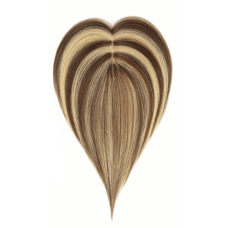 Luxury Blonde Highlights Straight Hair Topper for Women | Silk Base Human Hair Piece