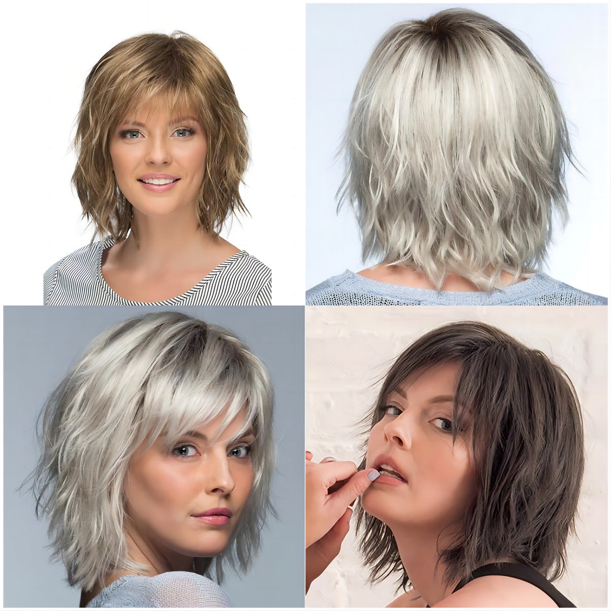 Chic Short Wavy Bob Wig | Side Part Platinum Ombre Fashion Hair