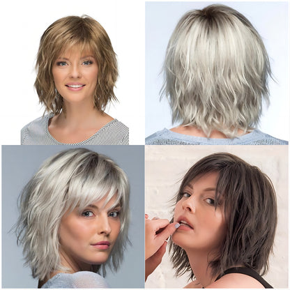 Chic Short Wavy Bob Wig | Side Part Platinum Ombre Fashion Hair