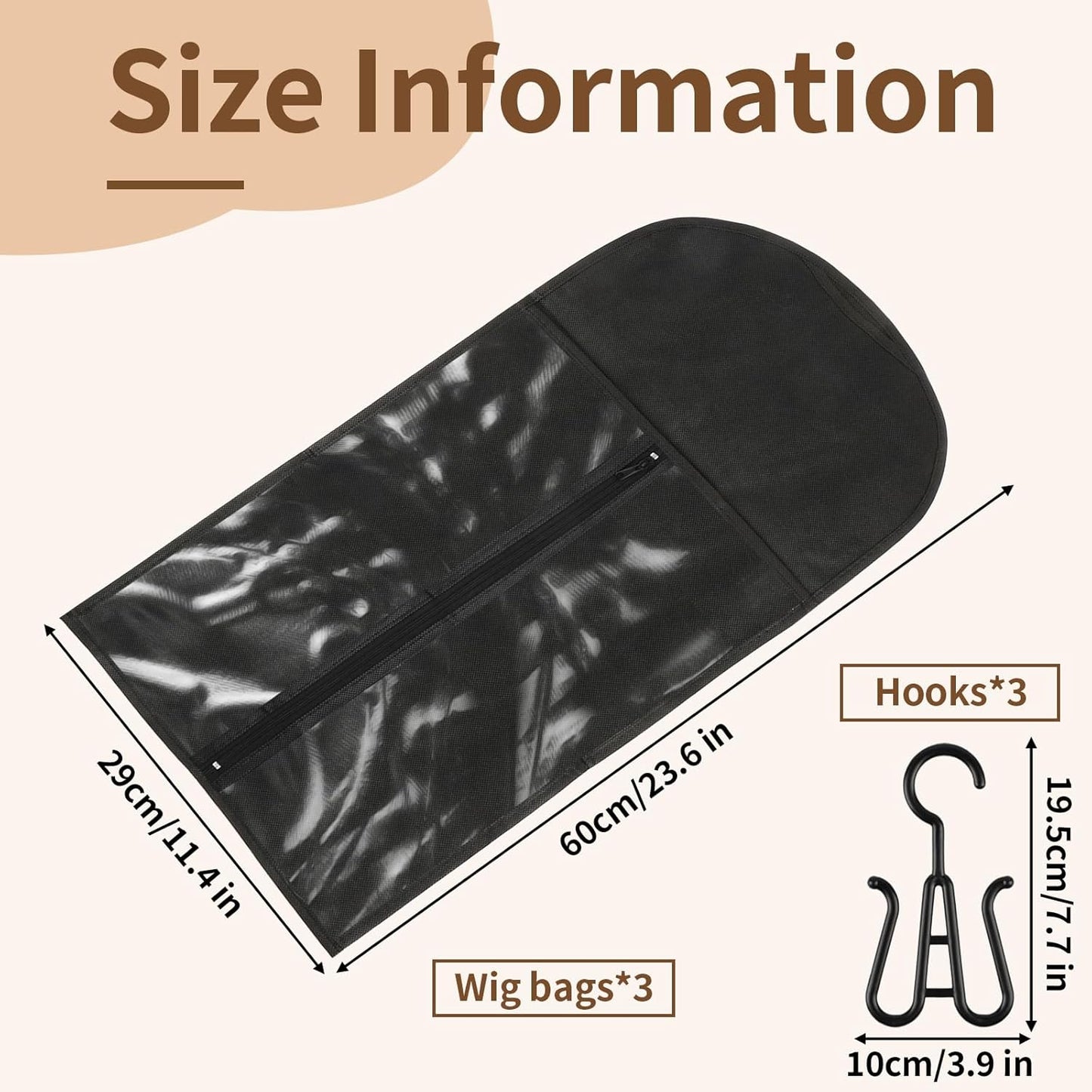 2 pcs Portable Topper Storage Bags with Hanger Black Hair Extension Storage for Multiple Topper
