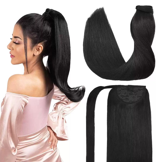 Premium Wrap Around Ponytail Extension | 100% Real Human Hair-Natural Black