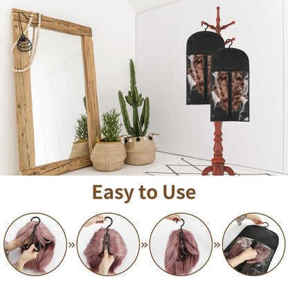 2 pcs Portable Topper Storage Bags with Hanger Black Hair Extension Storage for Multiple Topper
