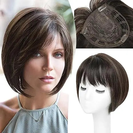 Fashion Straight Hair Topper With Bangs For Thinning Hair - VIVACROWN