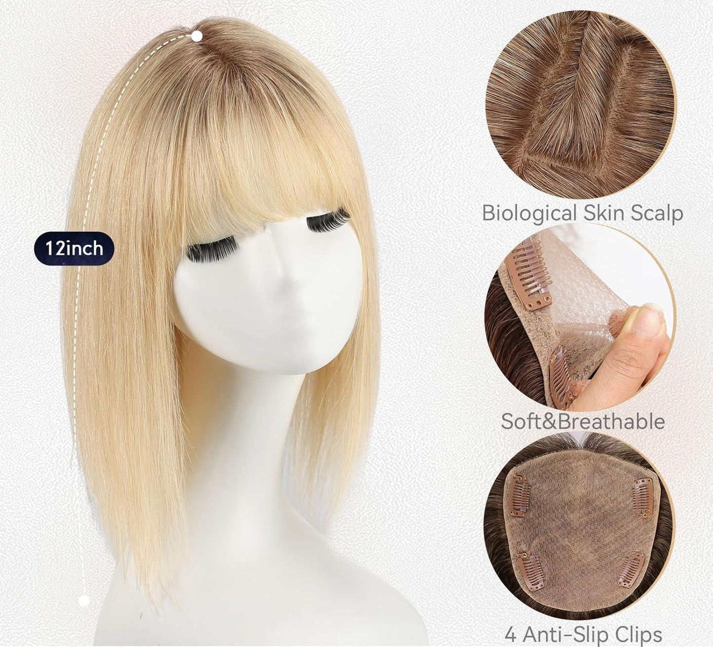 薄毛におすすめの、前髪付きストレートヘア用トッパー