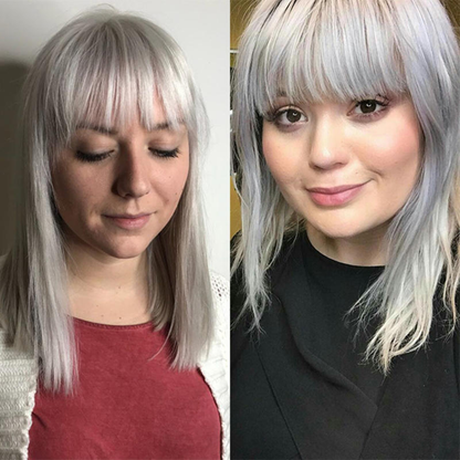 女性用ストレートナチュラルヘアトッパー、前髪付き。高品質のヘアスタイルクリップで、自分の髪に完璧に溶け込みます。 