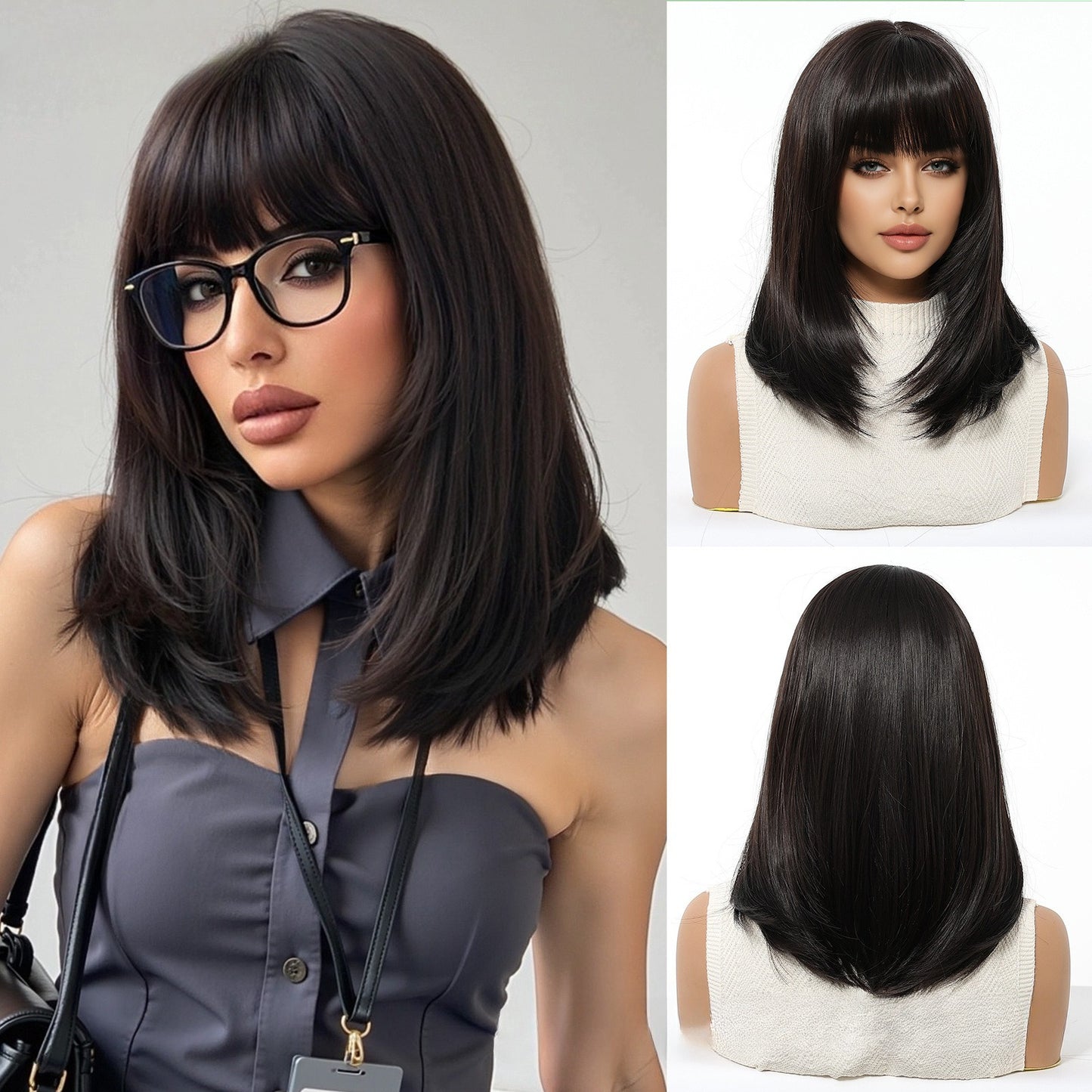 14 INCH Synthetic Wig with Bangs | Natural Look & Heat Resistant