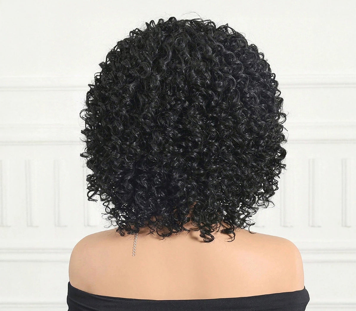 Voluminous Black Short Curly Wig — Fluffy African Curly Synthetic Hairpiece for Women
