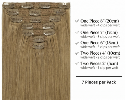 Light Brown Clip in Hair Extensions | 100% Human Hair