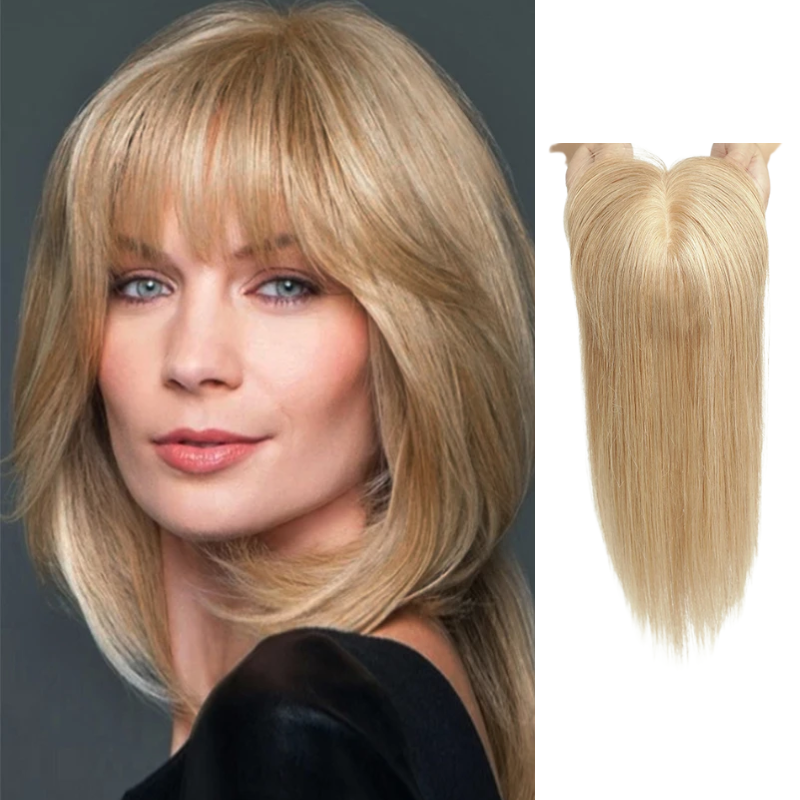Straight Human Hair Toppers for Women Real Human Hair With Bangs, Hair Pieces for Thinning Hair Wiglets