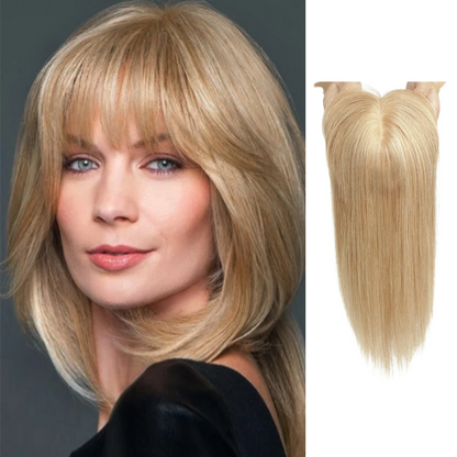 Straight Human Hair Toppers for Women Real Human Hair With Bangs, Hair Pieces for Thinning Hair Wiglets