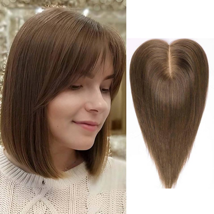Straight Human Hair Toppers for Women Real Human Hair With Bangs, Hair Pieces for Thinning Hair Wiglets