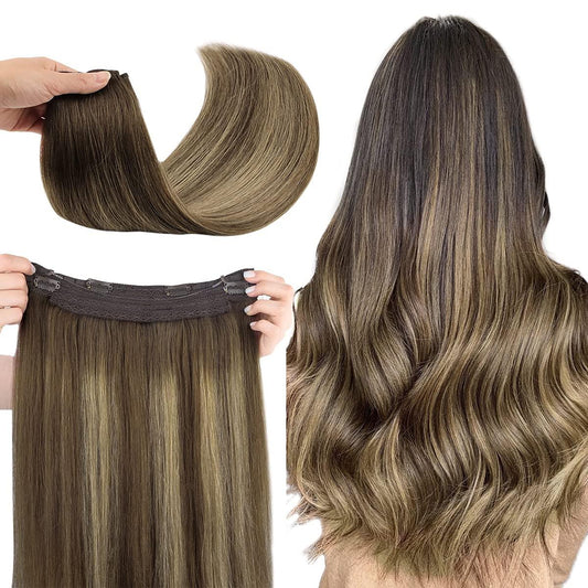100% Human Hair Halo Extensions - #4p/27
