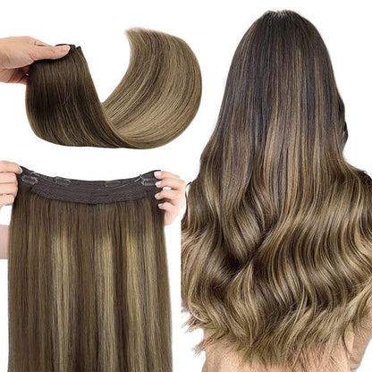 100% Human Hair Halo Extensions - Chocolate Brown Balayage