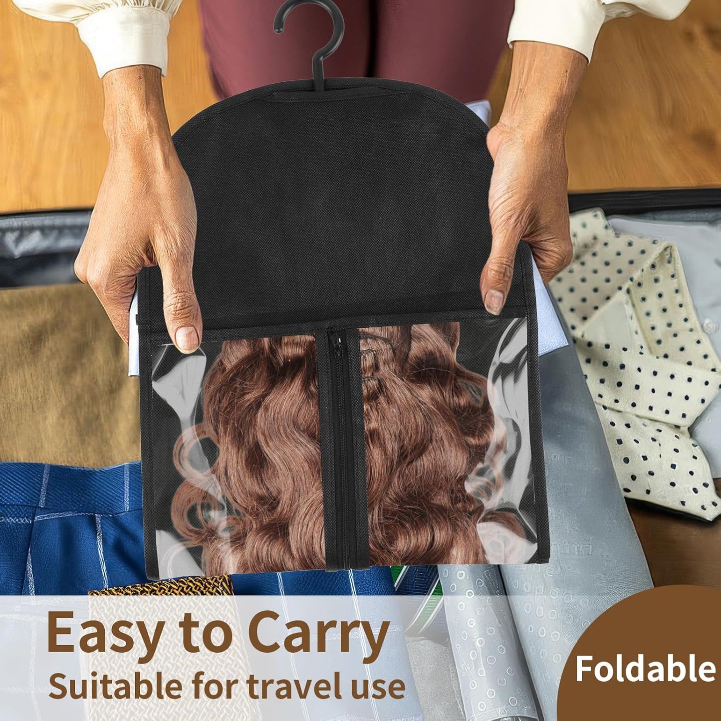 2 pcs Portable Topper Storage Bags with Hanger Black Hair Extension Storage for Multiple Topper