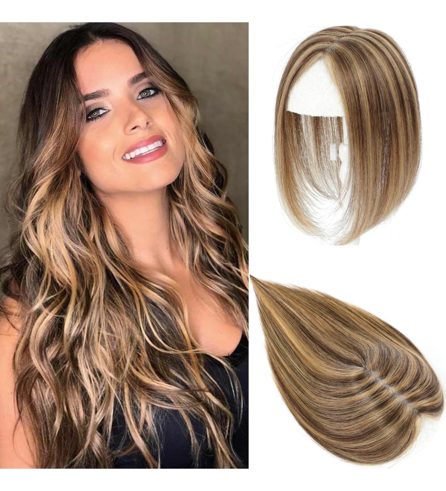 10×12CM Highlight Human Hair Topper – Invisible Mono Base, Clip-In for Women