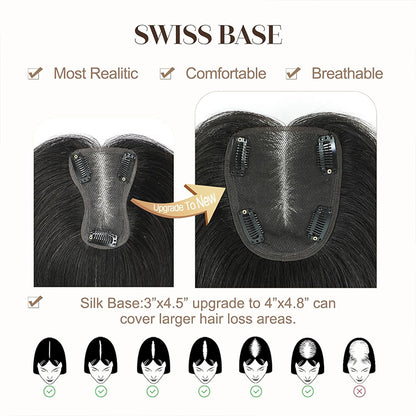 スイスベース ストレート 人毛 トッパー レディース 本物の人毛 前髪なし 薄毛用ウィグレット ヘアピース