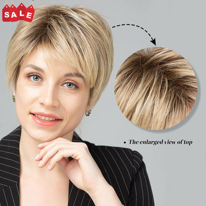 8インチのナチュラルなブロンドのショートヘア用ウィッグ。まるで自分の髪のような自然な仕上がり