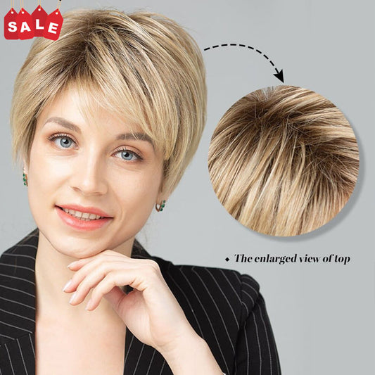 8インチのナチュラルなブロンドのショートヘア用ウィッグ。まるで自分の髪のような自然な仕上がり