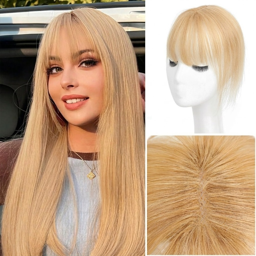 Real Human Hair French Bangs Crown Topper — Lightweight 3D Invisible Frontal Hairpiece