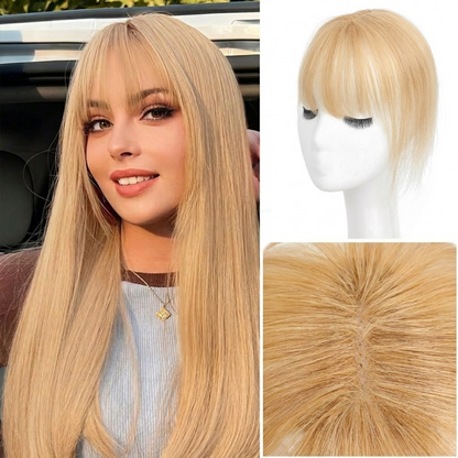 Real Human Hair French Bangs Crown Topper — Lightweight 3D Invisible Frontal Hairpiece