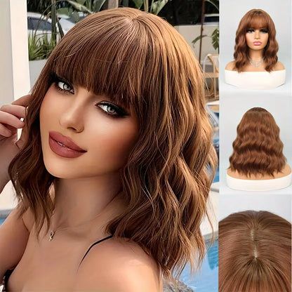 薄毛対策に！前髪付きプレミアムウェーブヘアトッパー（ホットセール） - 自然なボリュームのある人毛