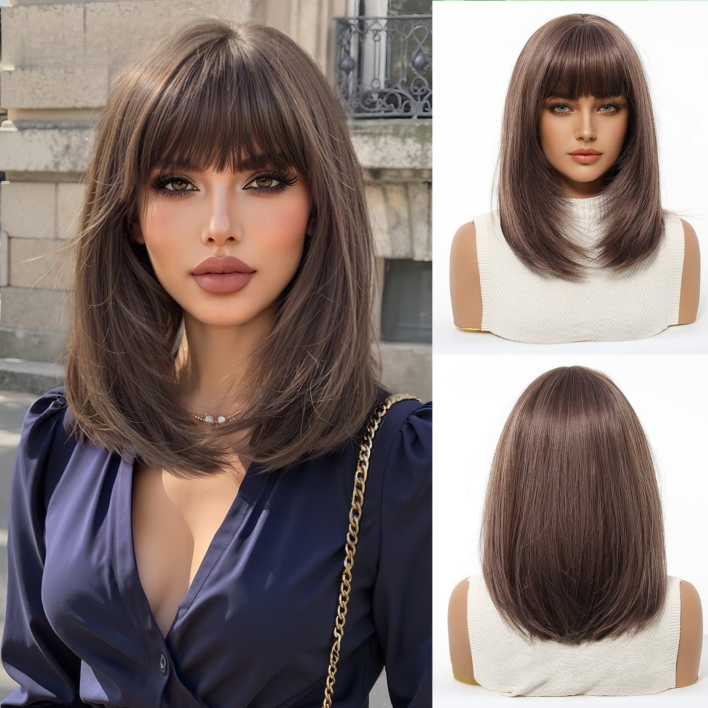 14 INCH Synthetic Wig with Bangs | Natural Look & Heat Resistant
