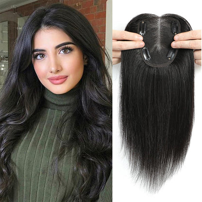 スイスベース ストレート 人毛 トッパー レディース 本物の人毛 前髪なし 薄毛用ウィグレット ヘアピース