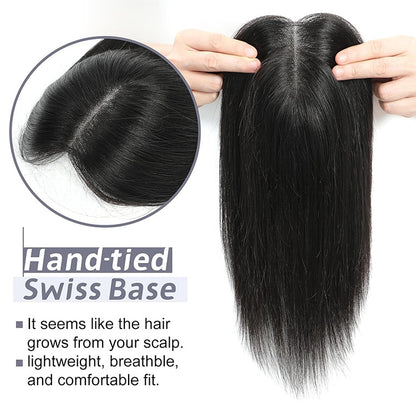 スイスベース ストレート 人毛 トッパー レディース 本物の人毛 前髪なし 薄毛用ウィグレット ヘアピース
