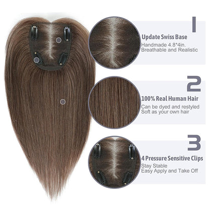 スイスベース ストレート 人毛 トッパー レディース 本物の人毛 前髪なし 薄毛用ウィグレット ヘアピース