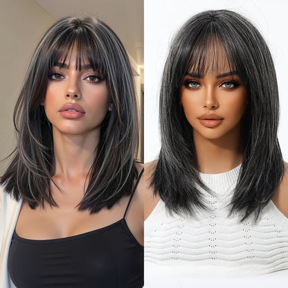14 INCH Synthetic Wig with Bangs | Natural Look & Heat Resistant