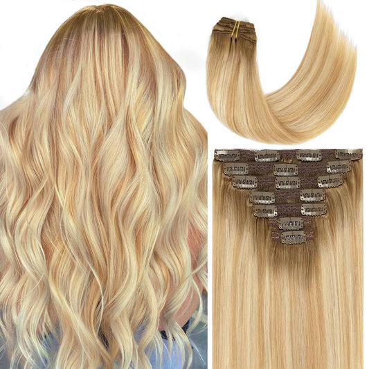 Clip in Hair Extensions | 100% Human Hair  Coconut Blonde