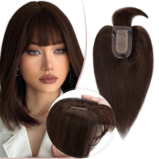 2025年新登場！薄毛の女性のための前髪付き高品質ストレートヘアトッパー