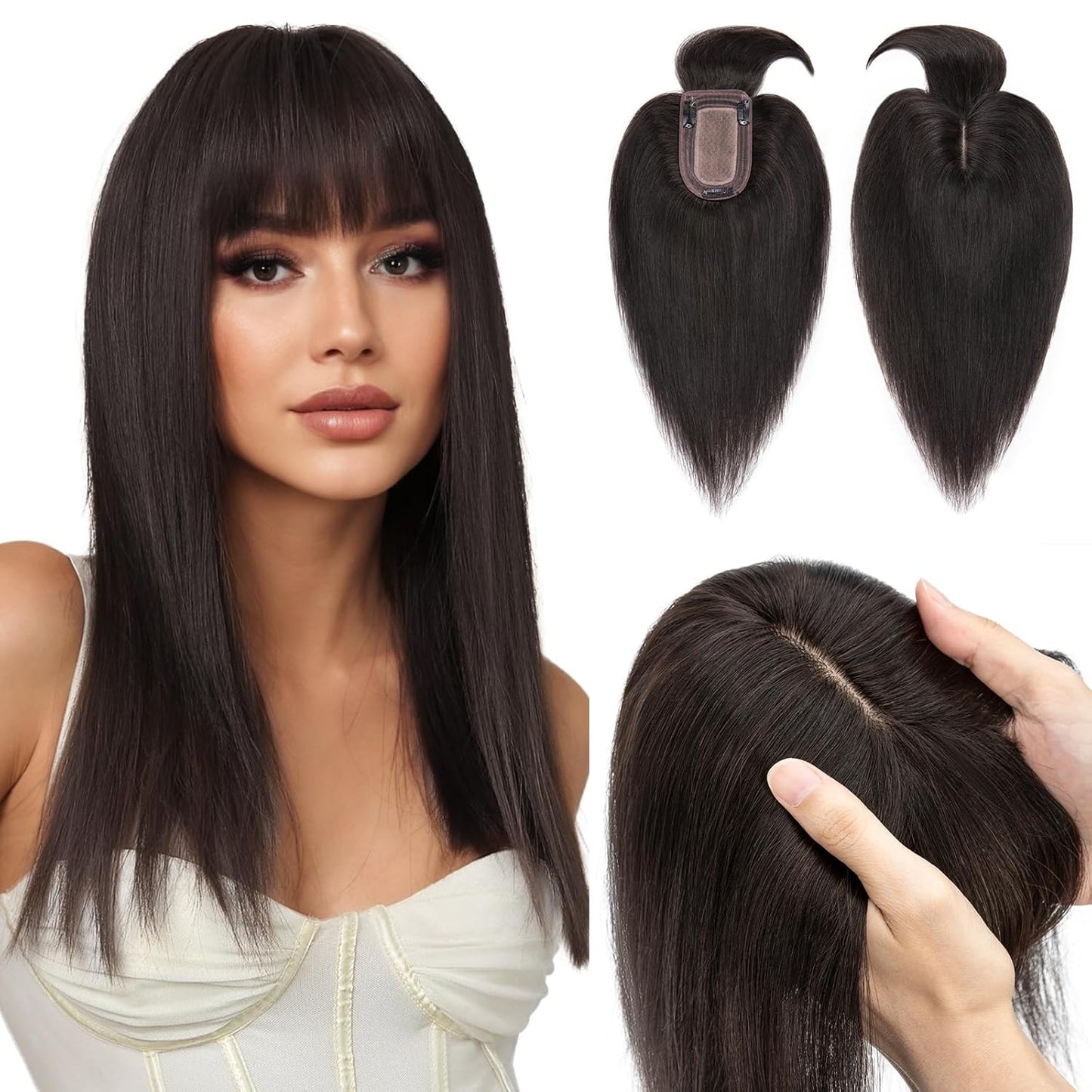 2025 New Summer Breathable&Natural Straight Hair Topper With Bangs For Women With Thinning Hair