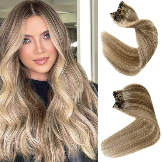 Premium Golden & Light Blonde Mix Clip-in Extensions | 100% Human Hair for Volume & Length