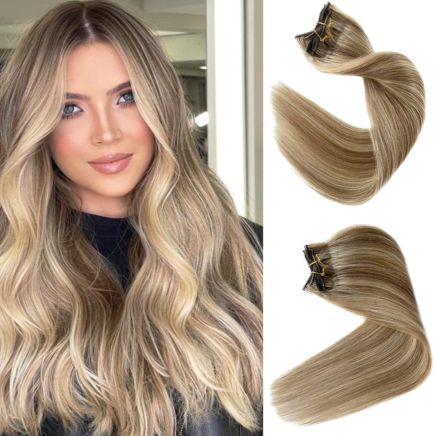 Light Brown Clip in Hair Extensions | 100% Human Hair