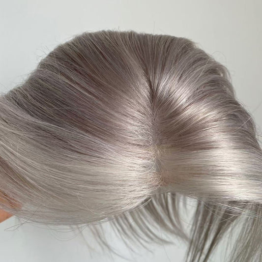 White Forehead Grey Human Hair Topper for Women