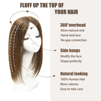 Full Hand-tied Mono Base Hair Topper NO Bangs Clip-in Thick Hairpiece for Women