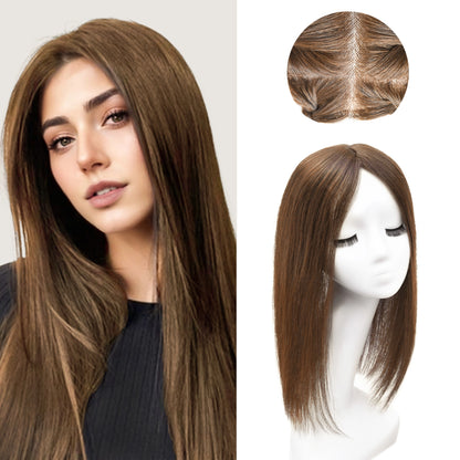 Full Hand-tied Mono Base Hair Topper NO Bangs Clip-in Thick Hairpiece for Women