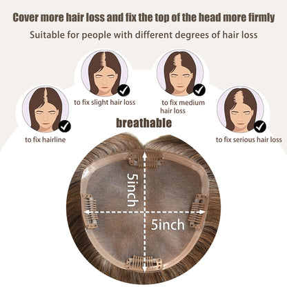 Full Hand-tied Mono Base Hair Topper NO Bangs Clip-in Thick Hairpiece for Women
